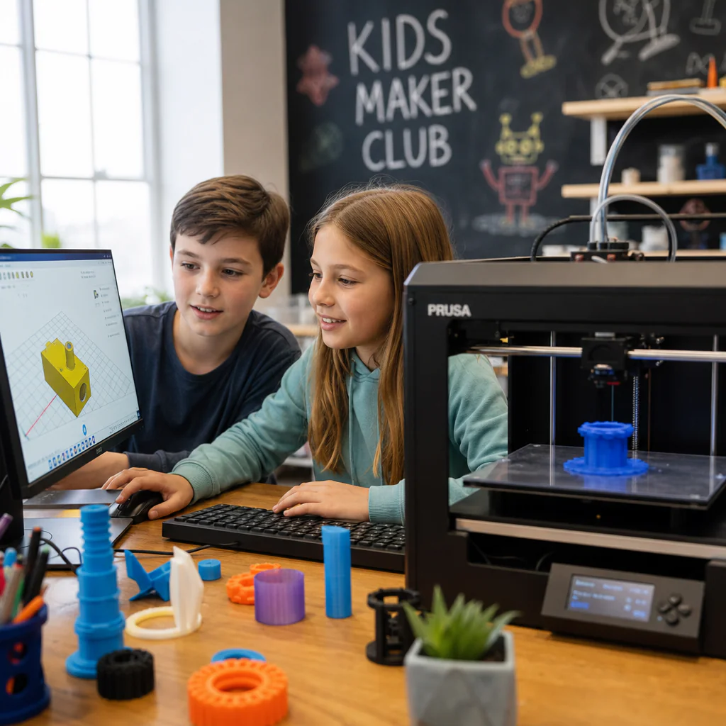 Děti v technickém kroužku navrhují a tisknou vlastní 3D modely u počítače a tiskárny